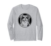 Round Black Logo Blue Merle Australian Shepherd Lover Maglia a Manica