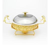 Round Buffet Set - Stainless Steel Buffet Rack with Lid,Heated Glass Meal Stove Buffet Container And Warmer,Buffet Crock Pot Frying Pan,Catering Events,Parties,Weddings And Dinne (A 28cm)