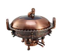 Round Chafing Dish, 3L Stainless Steel Chafer Buffet Warmers W/Food Pans, Stove Stand, Visible Pot Lid And Fuel Holder for Keeps Food Warm, Weddings/Parties,Red Bronze (Red Bronze)