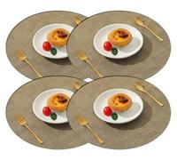 Round Cloth Pattern Leather Placemats Set of 4, Dual-Sided Waterproof Non-Slip Table Mats for Kitchen Dining(Mud Color)
