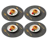 Round Cloth Pattern Leather Placemats Set of 4, Dual-Sided Waterproof Non-Slip Table Mats for Kitchen Dining(Dark Gray)
