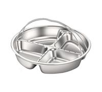 Round Divided Steamer Plate 316L Stainless Steel Portion Control Tray with Handles Multi Section Cooking Insert Meal Prep Serving Plate for Home Kitchen