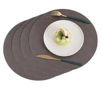 Round Faux Leather Placemats Set of 4/6, Waterproof Washable Heat Resistant Dining Table Place Mats(Dark Brown,Set of 4)