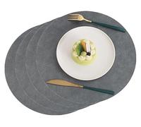 Round Faux Leather Placemats Set of 4/6, Waterproof Washable Heat Resistant Dining Table Place Mats(Dark Gray,Set of 4)