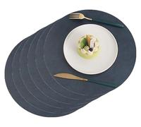 Round Faux Leather Placemats Set of 4/6, Waterproof Washable Heat Resistant Dining Table Place Mats(Dark Blue,Set of 6)