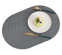 Round Faux Leather Placemats Set of 4/6, Waterproof Washable Heat Resistant Dining Table Place Mats(Dark Gray,Set of 6)