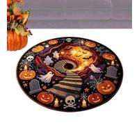Round Halloween Entrance Mat 60x60cm Optical Illusion Ghost Pumpkin Rug
