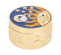 Round Jewelry Box Case, Vintage Star Moon Pattern Trinket Storage Box Organizer with Lid Craft Gift Home Decoration Ornament(gold)