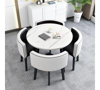 Round Kitchen Dining Table Set with 4 Chairs 5 Piece Round Conference Table 90x75cm (35.4x29.5in) Versatile for Home Dining Room or Office Use
