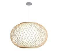 Round Lamp Chinese Style Wicker Hanging Tea Room Woven Pendant Creative Light Chandelier Fixture for Kitchen Dining Room(15.7in)