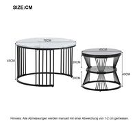 Round Nesting Sofa Tables with High-Gloss Marmor Look Black Frame Modern 2-Piece Coffee Table Set WF300417BAA