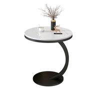 Round Sofa Side Table, Contemporary C-Shaped Coffee Table End Table, Bedside Table with Metal Frame and Faux Marble Top for Living Room Bedroom Balcony