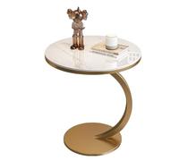 Round Sofa Side Table, Contemporary C-Shaped Coffee Table End Table, Bedside Table with Metal Frame and Faux Marble Top for Living Room Bedroom Balcony