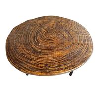 Round Solid Wood Coffee Table,Boho Rustic Mid Century Center Tables with Wood Leg,Side Table Easy Assembly for Living Room, Dining Room, Office(83x71x53.5cm, A)