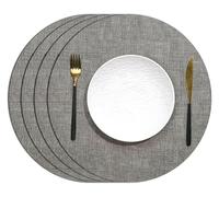 Round Table Mats Set of 4, Faux Leather Heat-Resistant Non Slip Waterproof Placemats for Kitchen Dinning(Dark Gray)