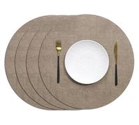 Round Table Mats Set of 4, Faux Leather Heat-Resistant Non Slip Waterproof Placemats for Kitchen Dinning(Khaki)