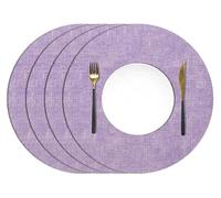 Round Table Mats Set of 4, Faux Leather Heat-Resistant Non Slip Waterproof Placemats for Kitchen Dinning(Purple)