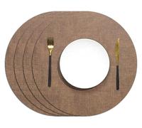 Round Table Mats Set of 4, Faux Leather Heat-Resistant Non Slip Waterproof Placemats for Kitchen Dinning(Dark Brown)