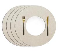 Round Table Mats Set of 4, Faux Leather Heat-Resistant Non Slip Waterproof Placemats for Kitchen Dinning(Beige)