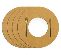 Round Table Mats Set of 4, Faux Leather Heat-Resistant Non Slip Waterproof Placemats for Kitchen Dinning(Yellow)