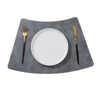 Round Table Placemats Set of 4, Faux Leather Wedge Heat Resistant Wipeable Washable Table Mats for Dining Outdoor Indoor(Grigio)