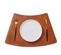 Round Table Placemats Set of 4, Faux Leather Wedge Heat Resistant Wipeable Washable Table Mats for Dining Outdoor Indoor(Arancia)