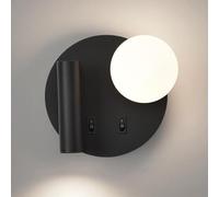 round Wall Sconce Led Wall Mount Reading Light Bedside Wall Lamp with Switch Globe Glass Wall Sconces Bedroom Headboard Lights for Living Room Hotel Bed Read (Color : White-4000K, Size : Right/Black40