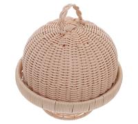 Round Wicker Bread Basket with Lid Reusable Food Storage Tray for Home Use