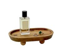 Round Wood Riser Decorative Tray, Oval Wooden Pedestal, Small Display Stand, Perfume Organizer with Base, Decorative Accessory with Elegant Design, Kitchen Bathroom Holder for Candles Plants Sponges