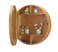 Round Wooden Mirrored Bathroom Medicine Cabinet with Open Door And Storage Shelves(Yellow-Diameter 50Cm)
