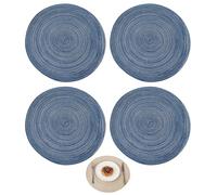 Round Woven Placemats, 15-Inch Washable Non-slip, Suitable for Kitchens and Dining Rooms, 4-Pack(Blue)