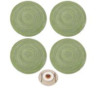 Round Woven Placemats, 15-Inch Washable Non-slip, Suitable for Kitchens and Dining Rooms, 4-Pack(Green)