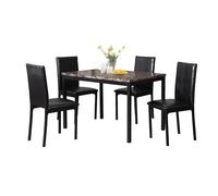 Roundhill Furniture Citico - Set di 5 dinette in metallo con piano in finto marmo laminato, colore: Nero
