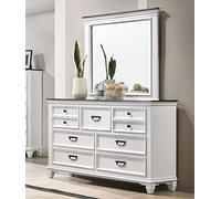 Roundhill Furniture Clelane - Cassettiera con 7 cassetti e specchio, colore: bianco e noce