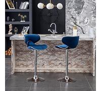 Roundhill Furniture Masaccio - Set di 2 sgabelli da bar girevoli imbottiti in velluto, regolabili, colore: blu
