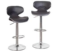 Roundhill Furniture MASACCIO Sgabello da bar imbottito in ecopelle regolabile con base cromata, 2 pezzi, marrone
