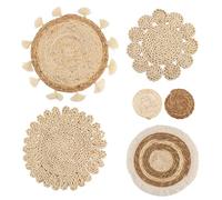 Roundsky 6 cesti piatti in rattan intrecciati per decorazione da parete, nappe fatte a mano, cesti da parete per divani, comodini