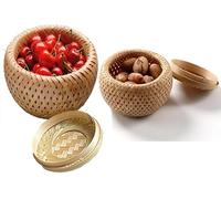 Roundsky Set di 2 piccole esche decorative in bambù con coperchio per riporre piccoli oggetti. Scatola di bambù fatta a mano e intrecciata per la conservazione