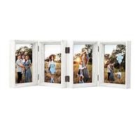 Rour - Cornice portafoto pieghevole in legno con supporto frontale in vetro, 12,7 x 17,8 cm, colore: Bianco