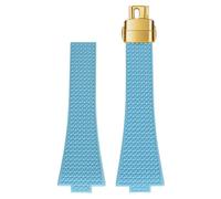 ROUREOX 11mm 12mm Cinturino Silicone Testurizzato Uomo Donna Bracciale Sportivo Gomma Impermeabile Chiusura Pieghevole per Tissot PRX Chronograph-Blu Chiaro + Oro 12MM