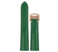 ROUREOX 17mm-25mm Cinturino in Vera Pelle Vitello Granato, Bracciale di Ricambio con Chiusura Déployante per Cartier Tank Must Santos-Verde+Oro Rosa 23mm