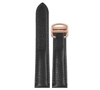 ROUREOX 17mm-25mm Cinturino in Vera Pelle Vitello Granato, Bracciale di Ricambio con Chiusura Déployante per Cartier Tank Must Santos-Nero+Oro Rosa 25mm