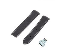 ROUREOX 19mm Cinturino di Orologio in Gomma e Silicone, Cinturino con Fibbia Punta per Omega AT150 300 De Ville Planet Ocean-Fibbia Nero + bianco linea + argento