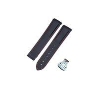 ROUREOX 19mm Cinturino di Orologio in Gomma e Silicone, Cinturino con Fibbia Punta per Omega AT150 300 De Ville Planet Ocean-Nero + linea rossa + fibbia d'argento