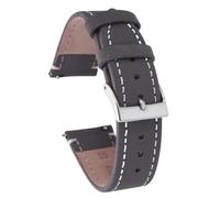 ROUREOX 20mm Braceletti Orologio Vintage Cuoio Autentico Liscio Braceletto Fibbia in Acciaio Inoxydabile Accessori-Grigio Chiaro + Bianco