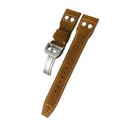 ROUREOX 22mm Cinturino In Cuoio Autentico Artigianale Fibbia Metallica Regolabile Cinturino In Cuoio Sostitutivo Riparazione per IWC Pilot’s-Marrone C + Argento