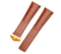 ROUREOX 24mm Cinturino In Cuoio Autentico Artigianale Fibbia A Farfalla Regolabile Cinturino In Cuoio Morbido Accessori per TAG HEUER perMULA 1-Marrone + Oro
