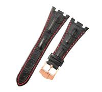ROUREOX 28mm Cinturini da Orologio Pelle Vera Cerniera Acciaio Inossidabile Braceletti da Orologio Ricambio Aggiustabili per AUDEMARS PIGUET Royal Oak Offshore-Nero + Rosso + Oro Rosa
