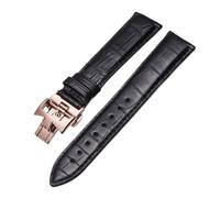 ROUREOX Artigianale Braceletto Orologio in Cuoio Autentico Fibbia Farfalla Regolabile Braceletto Orologio in Cuoio per VACHERON CONSTANTIN METIERS D'ART FIFTYSIX Series-Nero + Oro Rosa 22mm