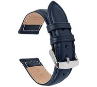 ROUREOX Braceletti Orologio Vintage Cuoio Liscio Finitura Semi-Brillante Braceletto Fibbia in Acciaio Inoxydabile-Blu Scuro 20mm